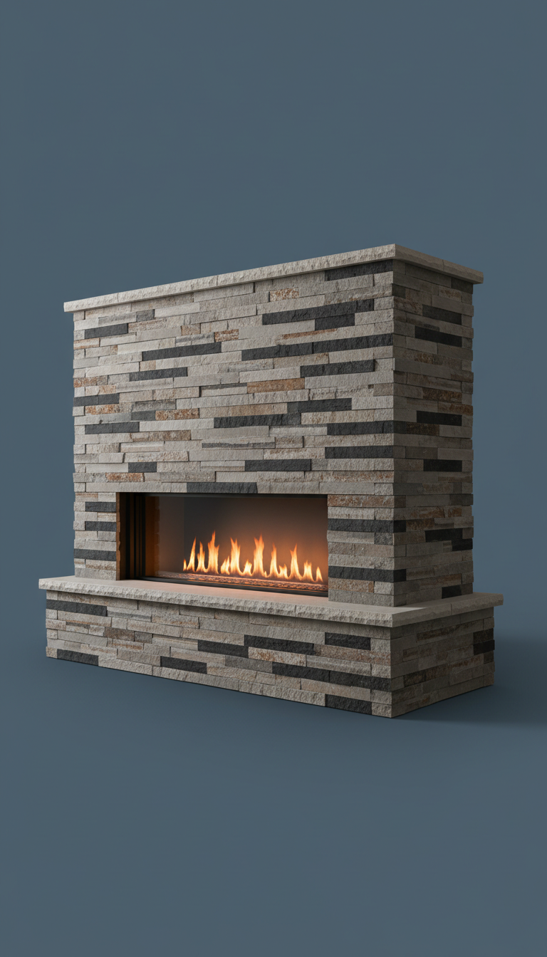 Stacked Stone Linear Gas Fireplace