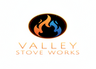 Valley Stove Works logo with flames on a black background
